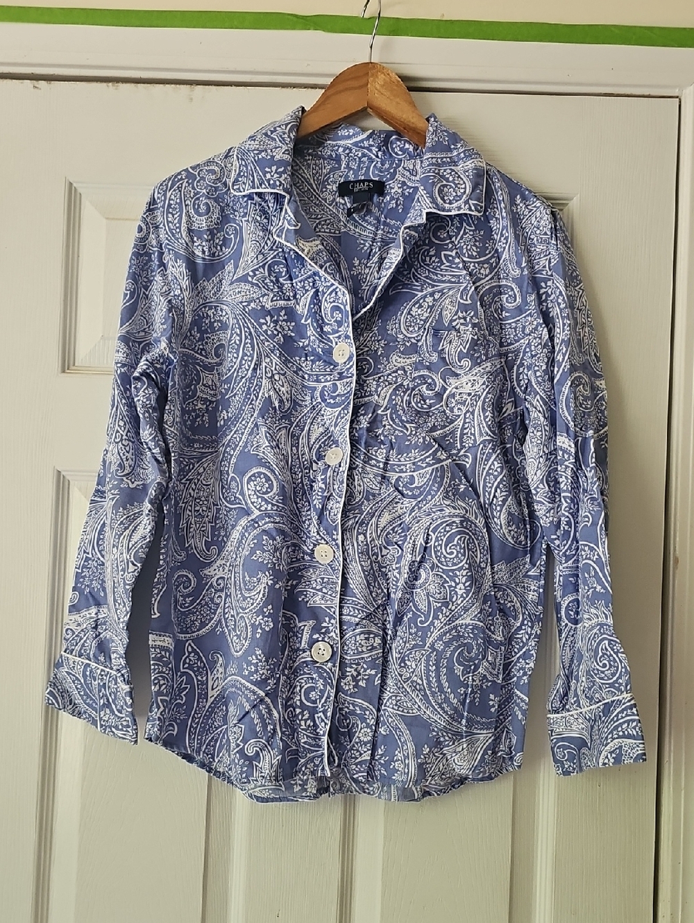 Chaps Blue and White Paisley Button-Front Pajama Shirt